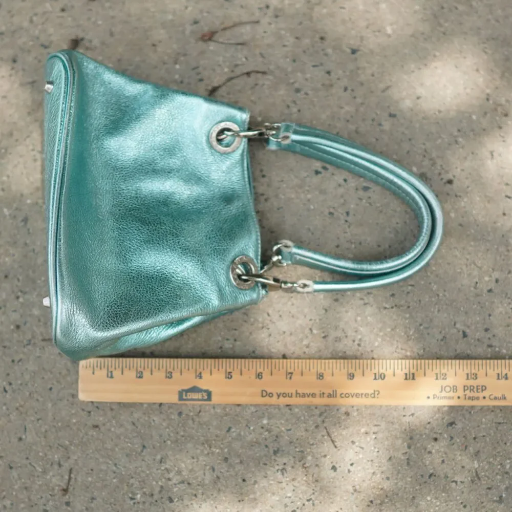 Arcadia Italy Metallic Turquoise Leather Grommet Shoulder Bag Y2K Vintage RARE